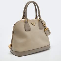 Pre Owned Prada Taupe Saffiano Lux Leather Medium Promenade Satchel