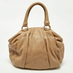 Pre Owned Prada Beige Shine Leather Zip Hobo