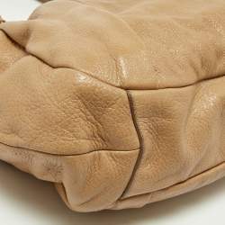 Pre Owned Prada Beige Shine Leather Zip Hobo
