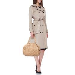 Pre Owned Prada Beige Shine Leather Zip Hobo