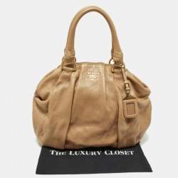 Pre Owned Prada Beige Shine Leather Zip Hobo
