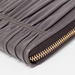 Pre Owned Prada Dark Grey Gaufre Leather Zip Around Wallet