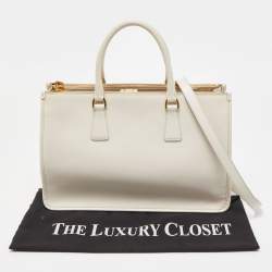 Pre Owned Prada White Saffiano Lux Leather Frame Tote