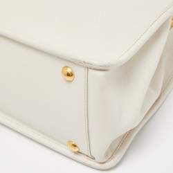 Pre Owned Prada White Saffiano Lux Leather Frame Tote