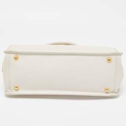 Pre Owned Prada White Saffiano Lux Leather Frame Tote