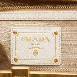 Pre Owned Prada White Saffiano Lux Leather Frame Tote