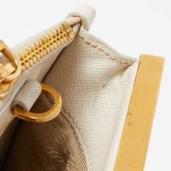 Pre Owned Prada White Saffiano Lux Leather Frame Tote