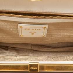 Pre Owned Prada White Saffiano Lux Leather Frame Tote