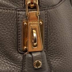 مملوكة مسبقًا Prada Dark Grey Vitello Daino Leather Bauletto Bag