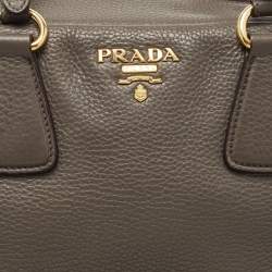 مملوكة مسبقًا Prada Dark Grey Vitello Daino Leather Bauletto Bag