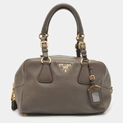 Prada Bauletto Handbag Black in Leather with Silver-tone - US