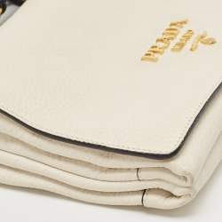 Pre Owned Prada Off White Leather Flap Crossbody Bag
