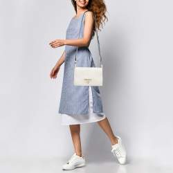 Pre Owned Prada Off White Leather Flap Crossbody Bag