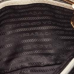 Pre Owned Prada Off White Leather Flap Crossbody Bag