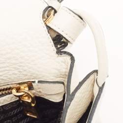 Pre Owned Prada Off White Leather Flap Crossbody Bag