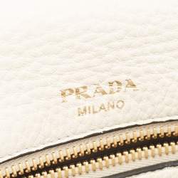 Pre Owned Prada Off White Leather Flap Crossbody Bag