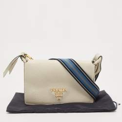 Pre Owned Prada Off White Leather Flap Crossbody Bag