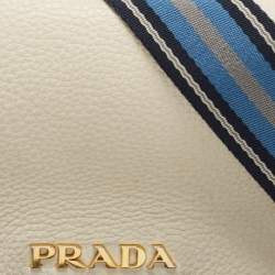 Pre Owned Prada Off White Leather Flap Crossbody Bag
