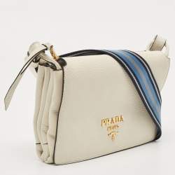 Pre Owned Prada Off White Leather Flap Crossbody Bag