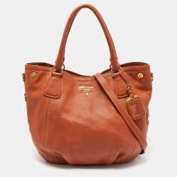 Pre Owned Prada Rust Vitello Daino Leather Sacca 2 Manici Hobo