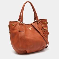 Pre Owned Prada Rust Vitello Daino Leather Sacca 2 Manici Hobo
