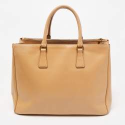 Pre Owned Prada Beige Saffiano Lux Leather Large Galleria Double Zip Tote