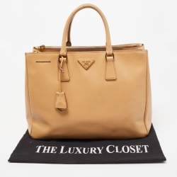 Pre Owned Prada Beige Saffiano Lux Leather Large Galleria Double Zip Tote