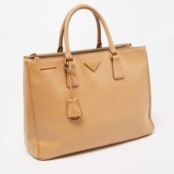 Pre Owned Prada Beige Saffiano Lux Leather Large Galleria Double Zip Tote
