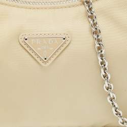 Prada Beige Nylon and Leather Re-Edition 2005 Baguette Bag