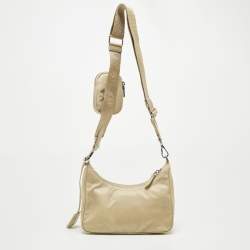 Prada Beige Nylon and Leather Re-Edition 2005 Baguette Bag