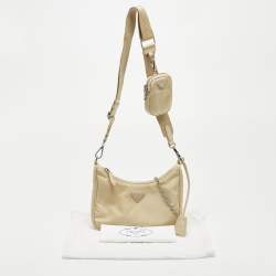 Prada Beige Nylon and Leather Re-Edition 2005 Baguette Bag