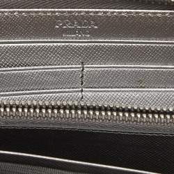 Prada Silver Saffiano Lux Leather Zip Around Wallet
