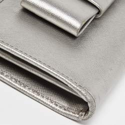 Prada Silver Saffiano Lux Leather Zip Around Wallet