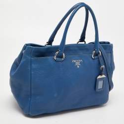 Pre Owned Prada Blue Vitello Daino Leather Tote