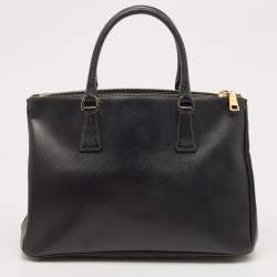 Pre Owned Prada Black Saffiano Leather Medium Double Zip Tote