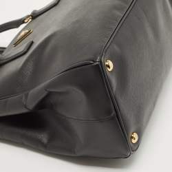 Pre Owned Prada Black Saffiano Leather Medium Double Zip Tote