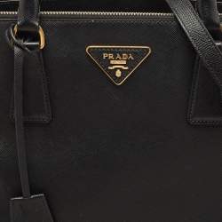Pre Owned Prada Black Saffiano Leather Medium Double Zip Tote
