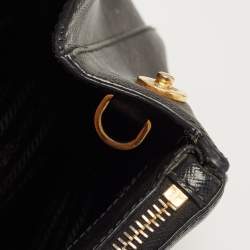 Pre Owned Prada Black Saffiano Leather Medium Double Zip Tote