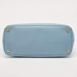 Pre Owned Prada Sky Blue Saffiano Lux Leather Medium Double Zip Tote