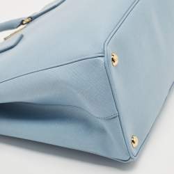 Pre Owned Prada Sky Blue Saffiano Lux Leather Medium Double Zip Tote