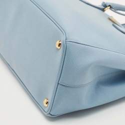 Pre Owned Prada Sky Blue Saffiano Lux Leather Medium Double Zip Tote