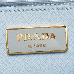 Pre Owned Prada Sky Blue Saffiano Lux Leather Medium Double Zip Tote