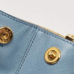 Pre Owned Prada Sky Blue Saffiano Lux Leather Medium Double Zip Tote