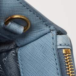 Pre Owned Prada Sky Blue Saffiano Lux Leather Medium Double Zip Tote
