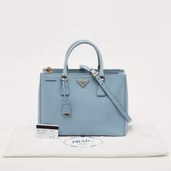 Pre Owned Prada Sky Blue Saffiano Lux Leather Medium Double Zip Tote