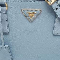 Pre Owned Prada Sky Blue Saffiano Lux Leather Medium Double Zip Tote