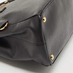 Pre Owned Prada Black Saffiano Lux Leather Galleria Double Zip Tote