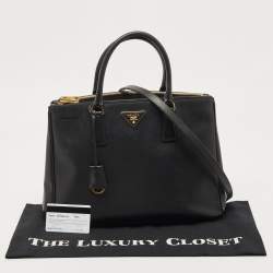 Pre Owned Prada Black Saffiano Lux Leather Galleria Double Zip Tote