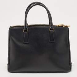 Pre Owned Prada Black Saffiano Lux Leather Galleria Double Zip Tote