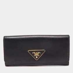 Pre Owned Prada Black Saffiano Lux Leather Flap Continental Wallet